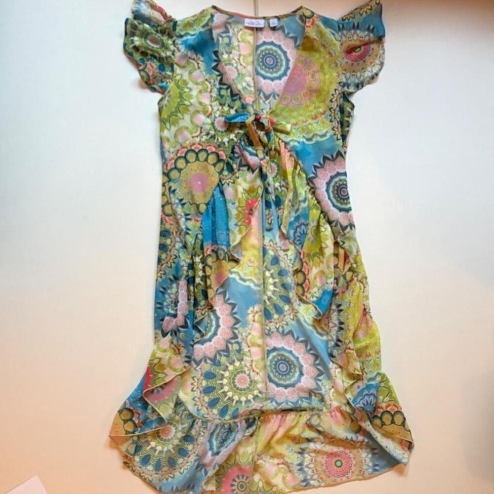 Vintage Y2K Sweet Pea Mandala Sheer Mesh Kimono Cardigan Boho Coverup S